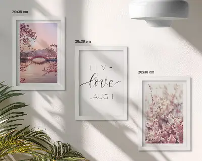Juego de 3 cuadros decorativos con motivos florales y puente con inscripción