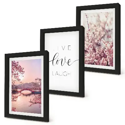 Juego de 3 cuadros decorativos con motivos florales y puente con inscripción