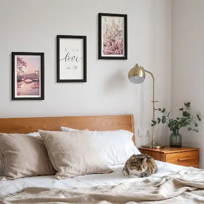 Juego de 3 cuadros decorativos con motivos florales y puente con inscripción