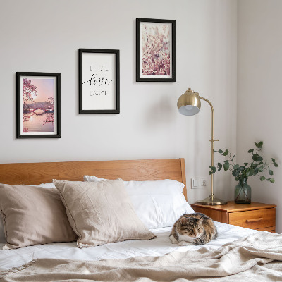 Juego de 3 cuadros decorativos Motivos florales con un puente y una inscripción