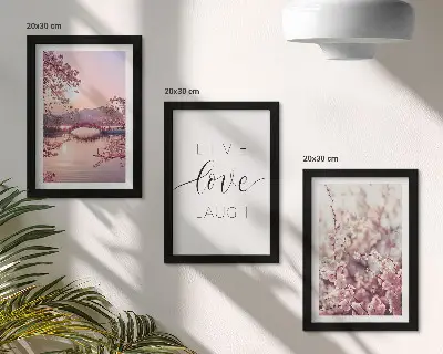 Juego de 3 cuadros decorativos con motivos florales y puente con inscripción
