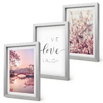 Juego de 3 cuadros decorativos con motivos florales y puente con inscripción
