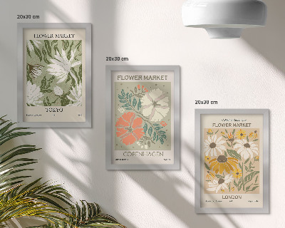 Tríptico enmarcado Motivos florales de diversas ciudades del mundo.