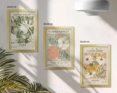 Tríptico enmarcado con motivos florales de diversas ciudades del mundo