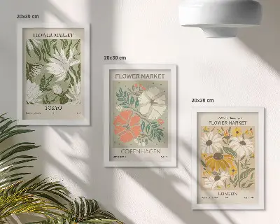 Tríptico enmarcado con motivos florales de diversas ciudades del mundo
