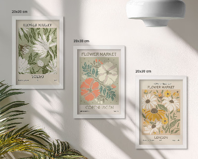 Tríptico enmarcado Motivos florales de diversas ciudades del mundo.