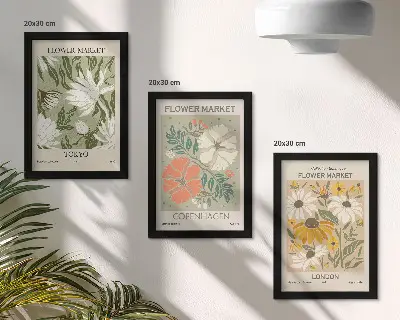Tríptico enmarcado con motivos florales de diversas ciudades del mundo