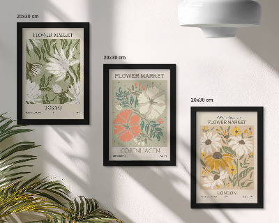 Tríptico enmarcado Motivos florales de diversas ciudades del mundo.