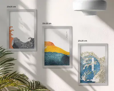 Tríptico enmarcado diseño de olas al estilo gráfico japonés