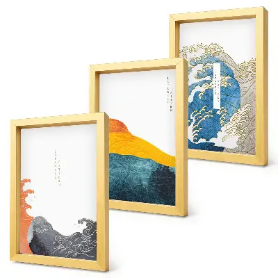 Tríptico enmarcado diseño de olas al estilo gráfico japonés