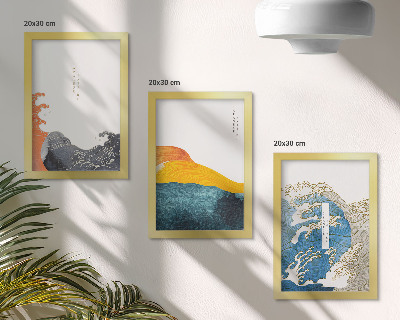 Tríptico enmarcado Olas al estilo gráfico japonés