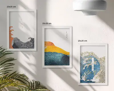 Tríptico enmarcado diseño de olas al estilo gráfico japonés