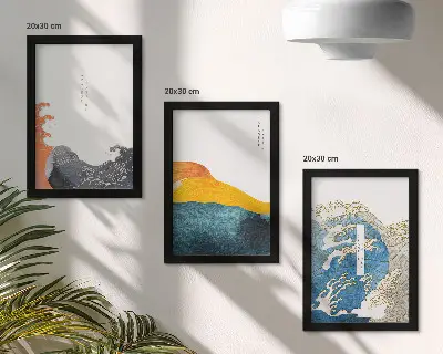 Tríptico enmarcado diseño de olas al estilo gráfico japonés