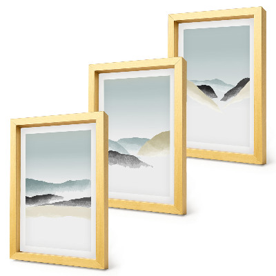 Juego de 3 cuadros decorativos Montañas minimalistas en delicados tonos pastel.