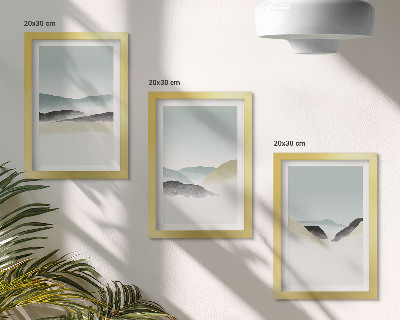 Juego de 3 cuadros decorativos Montañas minimalistas en delicados tonos pastel.