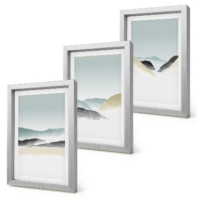 Juego de 3 cuadros decorativos Montañas minimalistas en delicados tonos pastel.