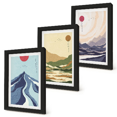 Tríptico enmarcado Montañas en colores pastel, al estilo Japandi.