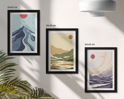 Tríptico enmarcado Montañas en colores pastel, al estilo Japandi.