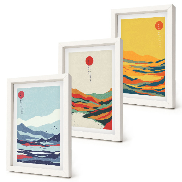 Juego de 3 cuadros decorativos Paisajes abstractos y coloridos de montañas y ríos
