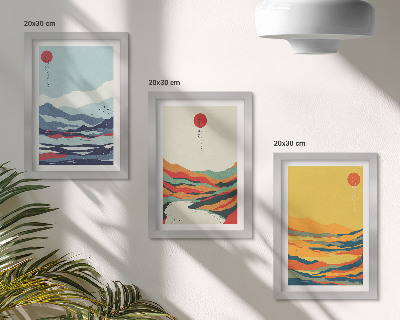 Juego de 3 cuadros decorativos Paisajes abstractos y coloridos de montañas y ríos