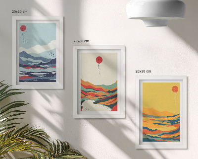 Juego de 3 cuadros decorativos Paisajes abstractos y coloridos de montañas y ríos