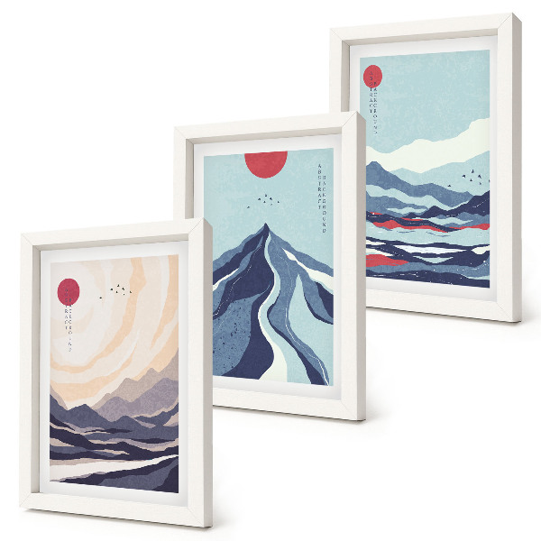 Tríptico enmarcado Paisajes montañosos abstractos al estilo japonés