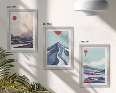 Tríptico enmarcado Paisajes montañosos abstractos al estilo japonés