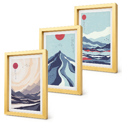Tríptico enmarcado Paisajes montañosos abstractos al estilo japonés