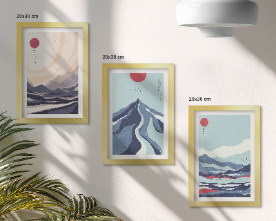 Tríptico enmarcado Paisajes montañosos abstractos al estilo japonés