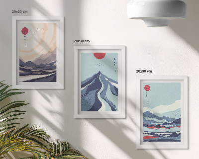 Tríptico enmarcado Paisajes montañosos abstractos al estilo japonés