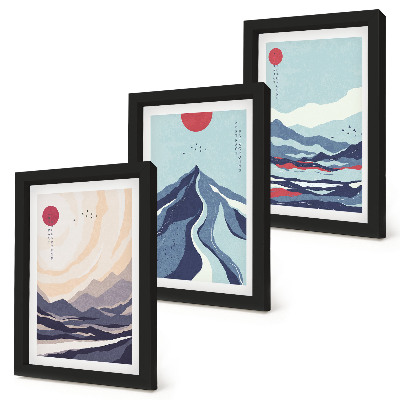 Tríptico enmarcado Paisajes montañosos abstractos al estilo japonés