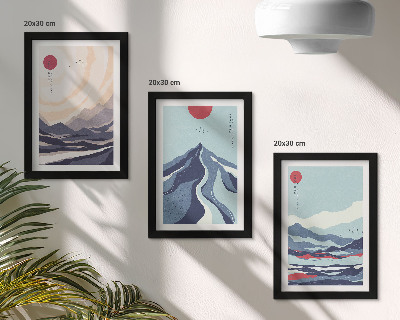 Tríptico enmarcado Paisajes montañosos abstractos al estilo japonés
