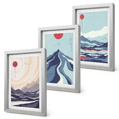 Tríptico enmarcado Paisajes montañosos abstractos al estilo japonés