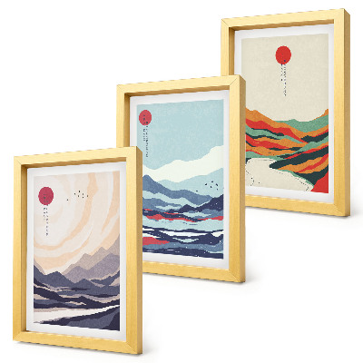 Tríptico enmarcado Paisajes montañosos abstractos japoneses