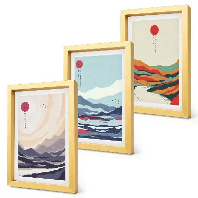 Paisajes montañosos abstractos japoneses tríptico enmarcado