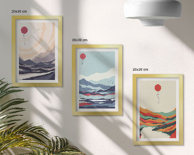 Tríptico enmarcado Paisajes montañosos abstractos japoneses