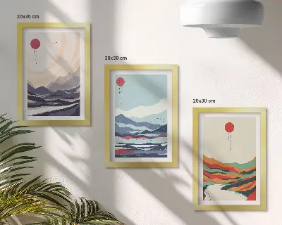 Paisajes montañosos abstractos japoneses tríptico enmarcado