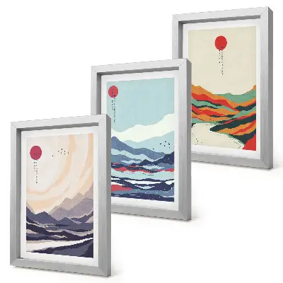 Paisajes montañosos abstractos japoneses tríptico enmarcado