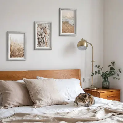 Juego de 3 cuadros decorativos con motivos de conchas y olas del mar