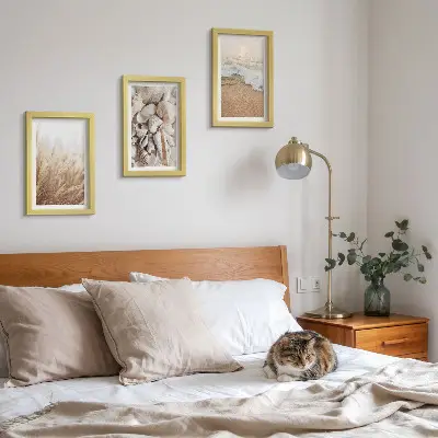 Juego de 3 cuadros decorativos con motivos de conchas y olas del mar