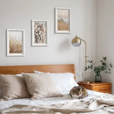 Juego de 3 cuadros decorativos con motivos de conchas y olas del mar
