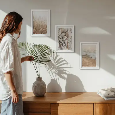 Juego de 3 cuadros decorativos con motivos de conchas y olas del mar