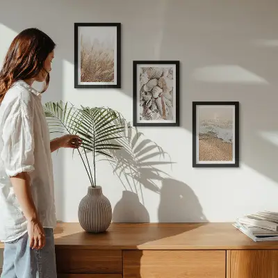 Juego de 3 cuadros decorativos con motivos de conchas y olas del mar