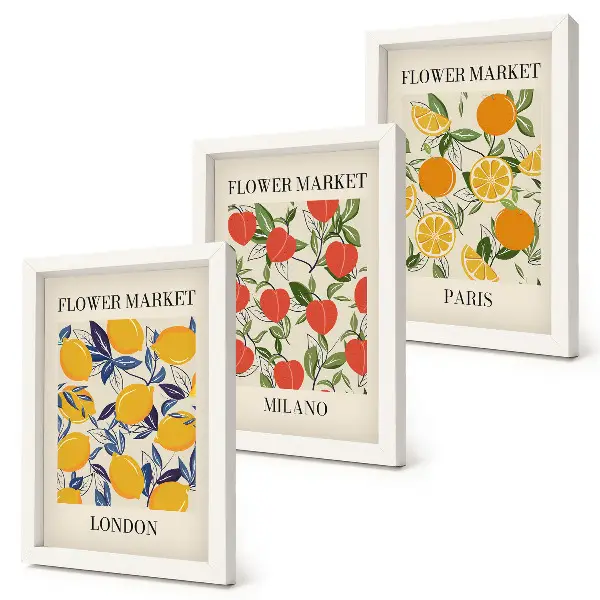 Tríptico enmarcado con carteles florales de Londres, Milán y París