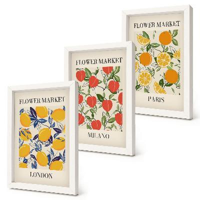Tríptico enmarcado Carteles florales en Londres, Milán y París.