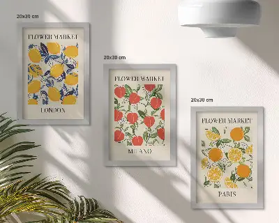Tríptico enmarcado con carteles florales de Londres, Milán y París