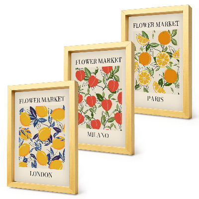 Tríptico enmarcado Carteles florales en Londres, Milán y París.