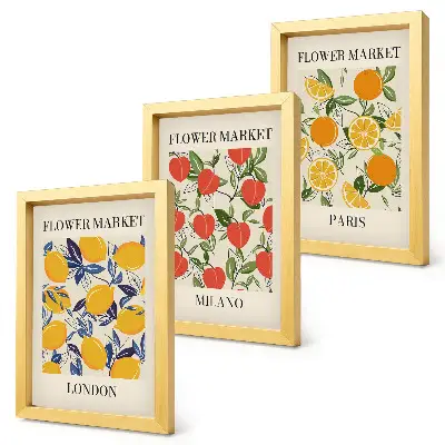 Tríptico enmarcado con carteles florales de Londres, Milán y París