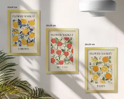 Tríptico enmarcado con carteles florales de Londres, Milán y París