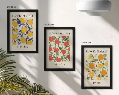 Tríptico enmarcado con carteles florales de Londres, Milán y París